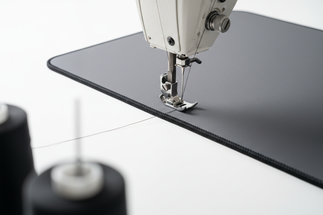 make me a stiching machine stiching grey mousepad XL, make sure its premium and minimal And dont include any logos